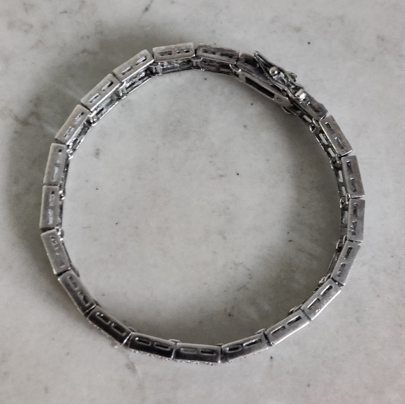 Sterling Silver and Clear Crystals Bracelet with Geometric Greek Key Design - Picture 7 of 16